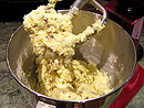  Mix in half the flour mixture to the creamed butter, sugar and eggs until just combined