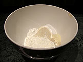 mix the flours, baking powder, salt, baking soda, and xanthan gum