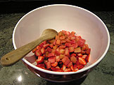 In a large bowl, toss together the strawberries, cooled rhubarb, and vanilla