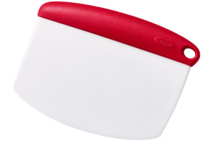 Bowl scraper used for mixing and scraping baking ingredients